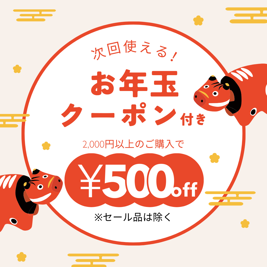 次回購入に使える500円クーポン。おたのしみ袋セットに付属しています。